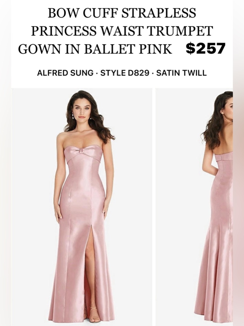 Dessy Group Alfred Sung Ballet Pink Strapless Trumpet Gown